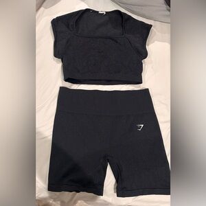 Gymshark Black Athletic Crop Top and Leggings Set